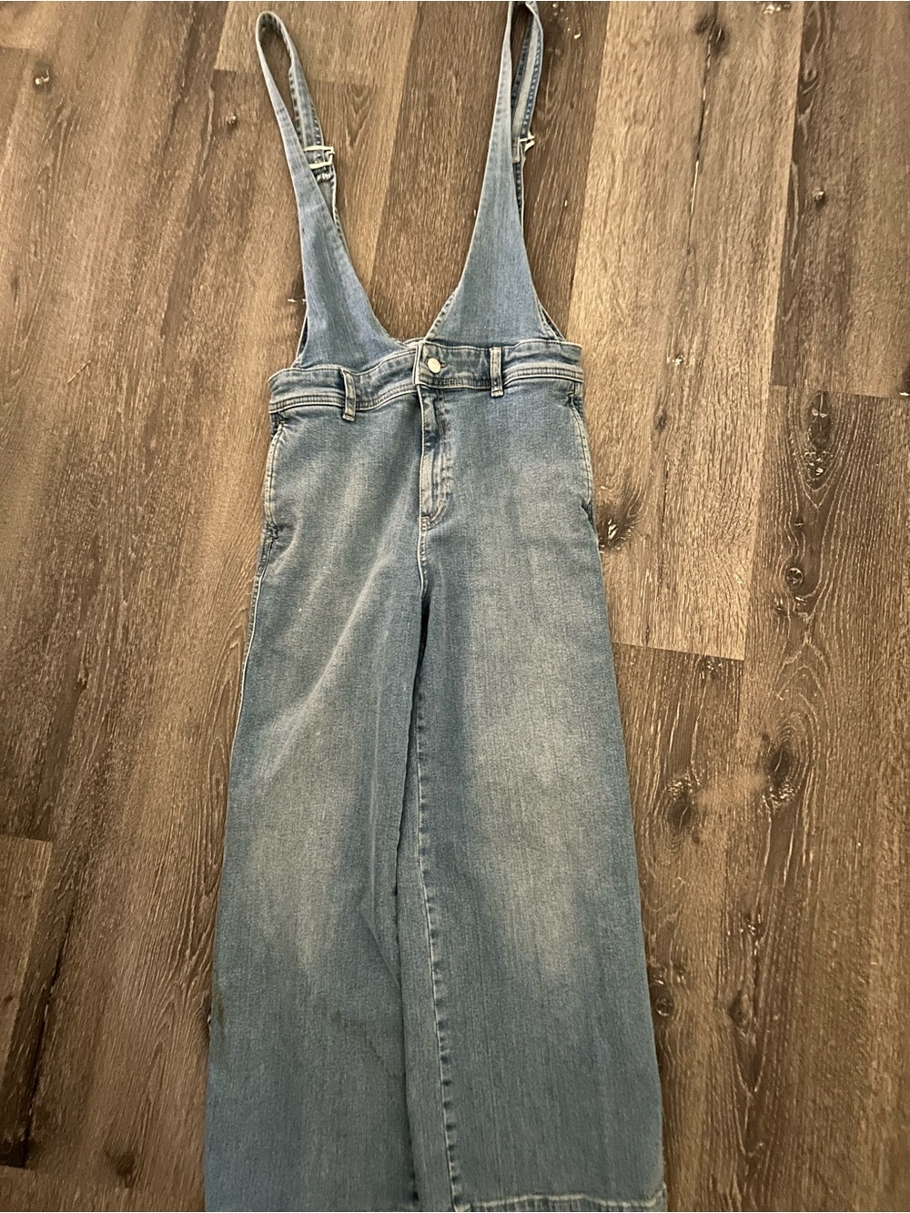Free People Light Blue Denim Wide-Leg Overalls